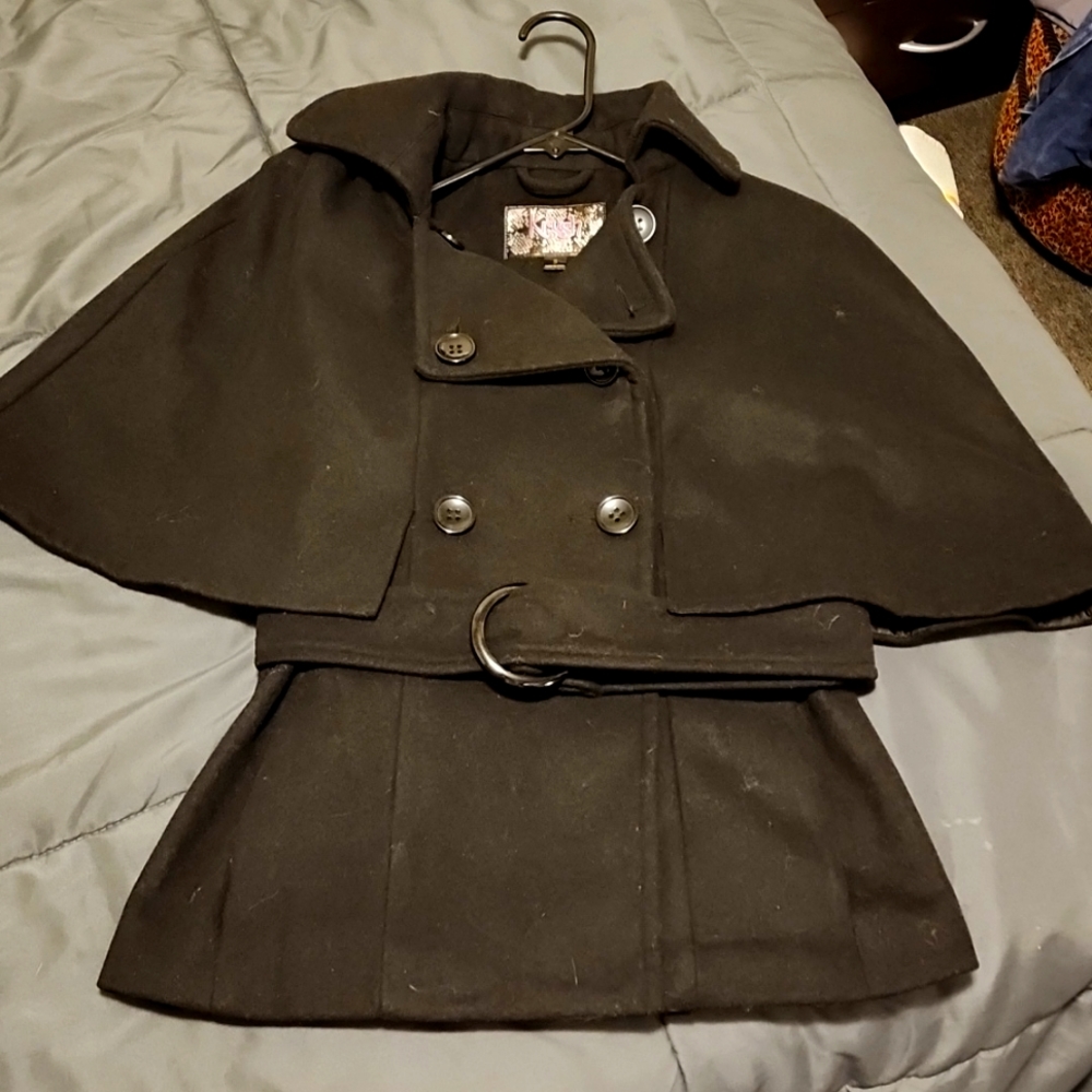 Women cape wool black jacket